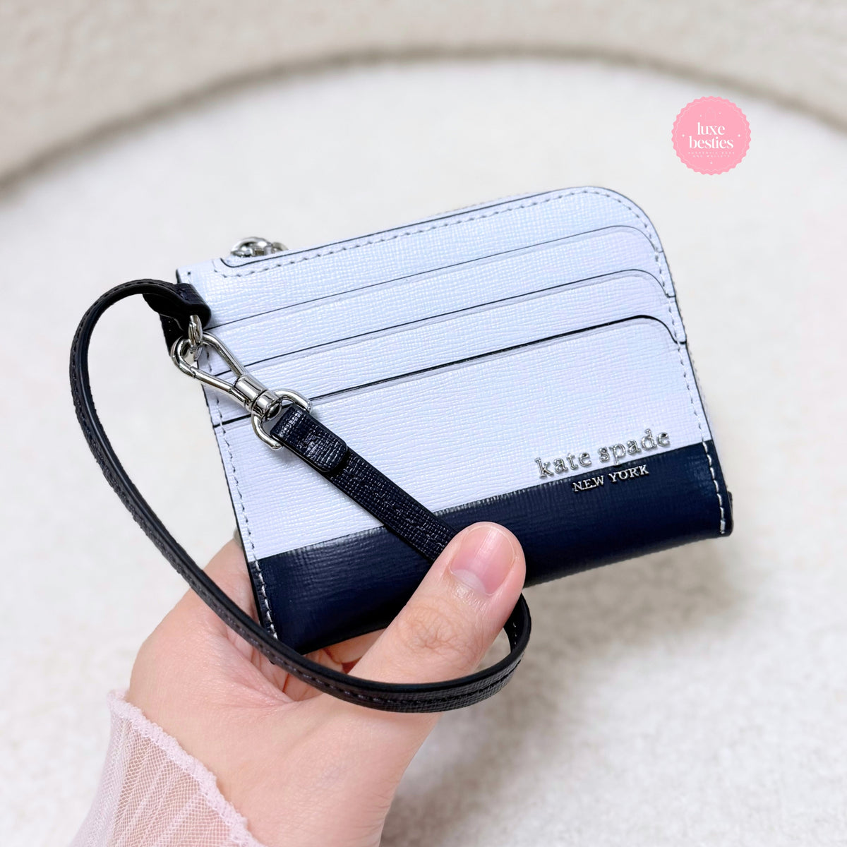 KATE SPADE Retail Devin Colorblocked Coin Card Case Wristlet | Pale Saphirrine