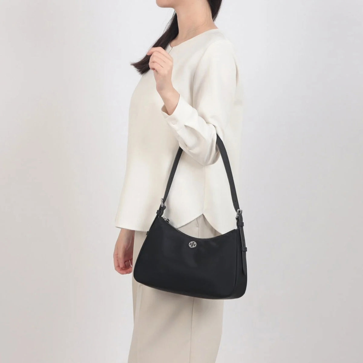 TORY BURCH Small Nylon Zip-Top Shoulder Bag | Black