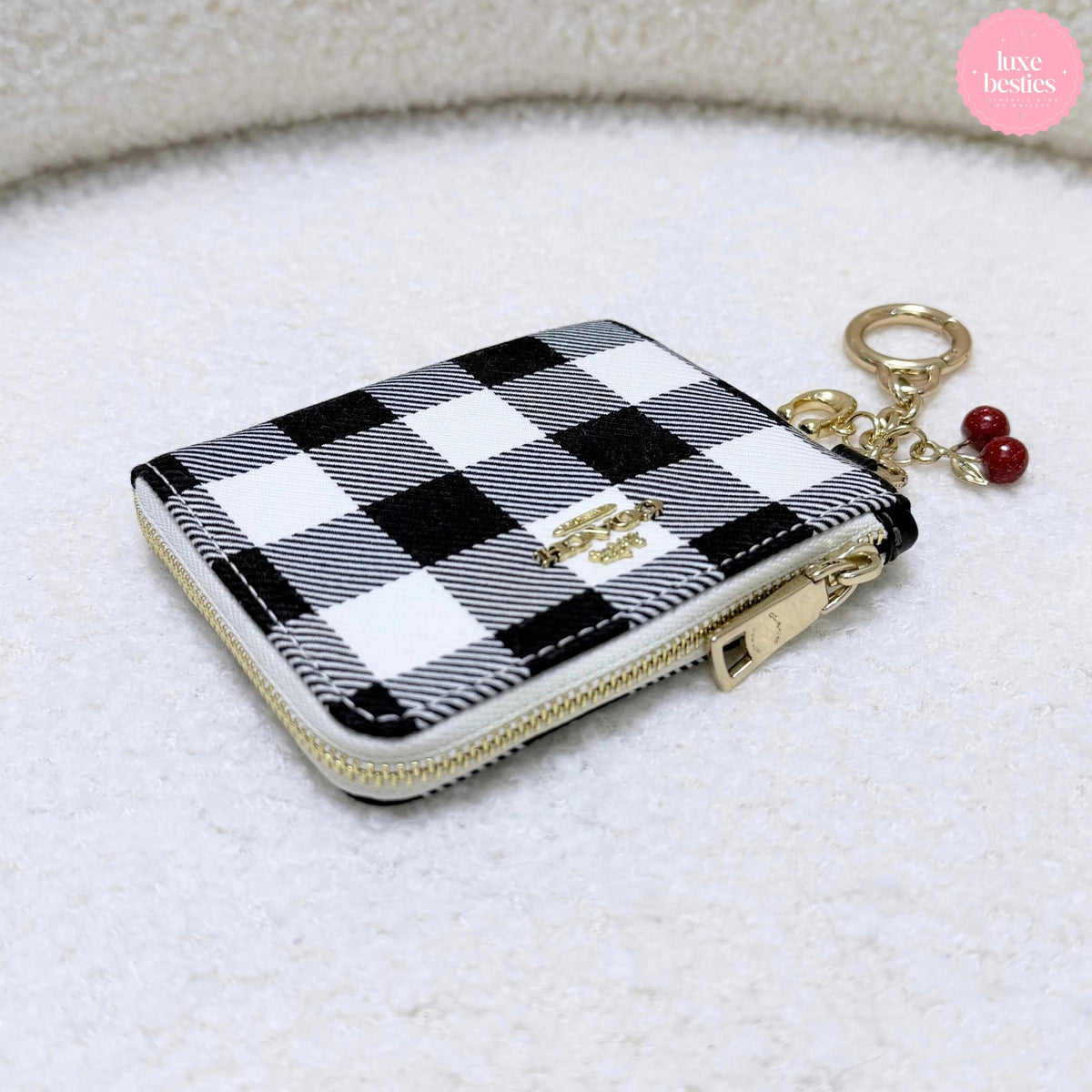 COACH Small Corner Zip Wallet with Gingham Print & Charms | Black