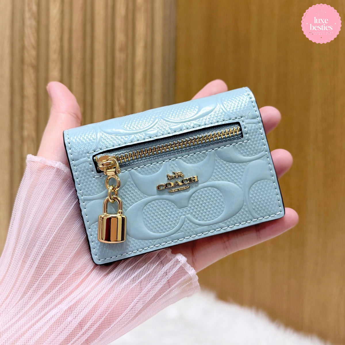 COACH Card Case With Charm In Signature Leather | Light Blue