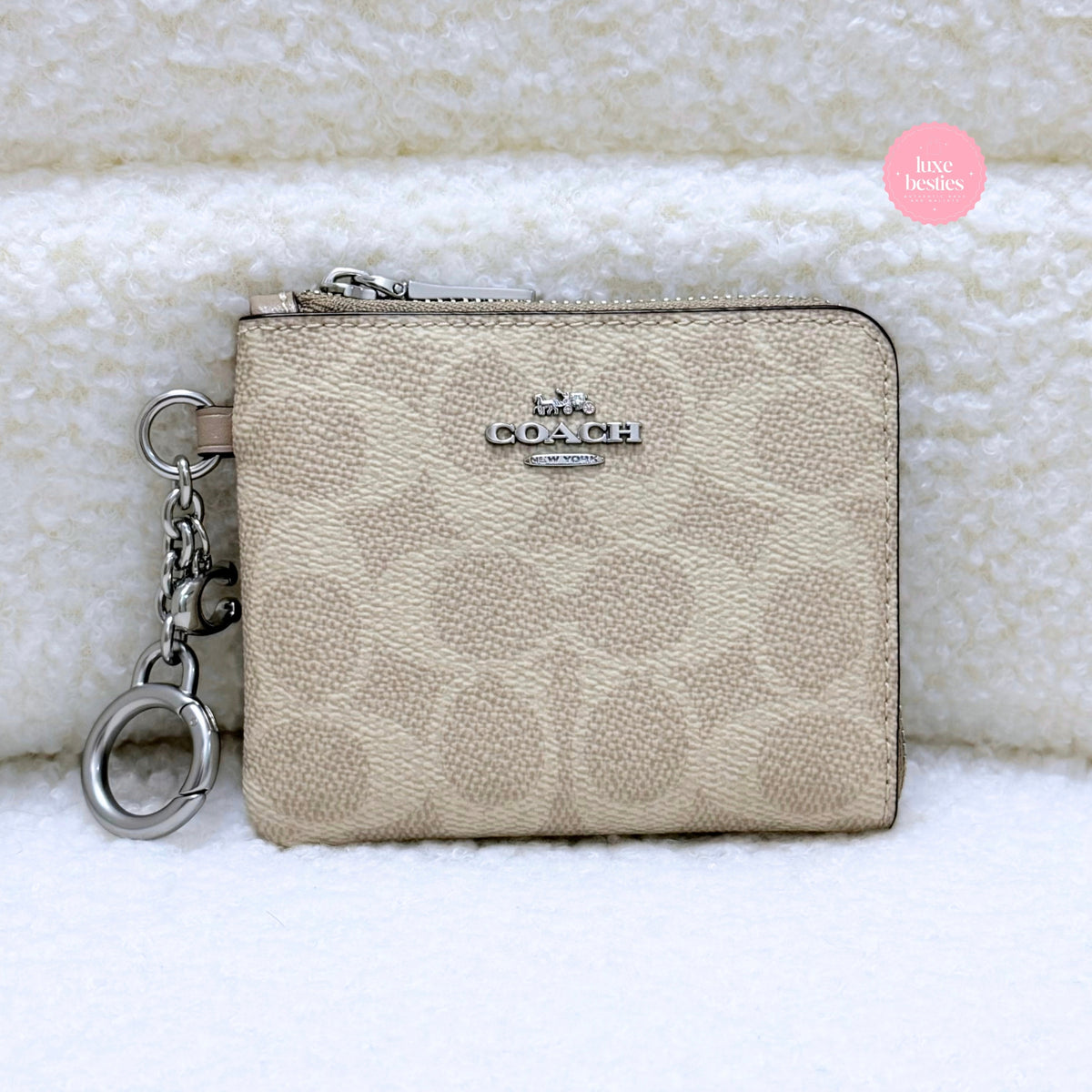 COACH Small Corner Zip Wallet In Signature Canvas | Sand/Taupe