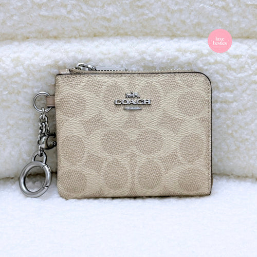 COACH Small Corner Zip Wallet In Signature Canvas | Sand/Taupe
