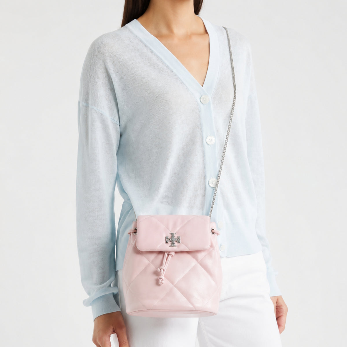 TORY BURCH Small Kira Diamond Quilted Leather Backpack | Soft Pink