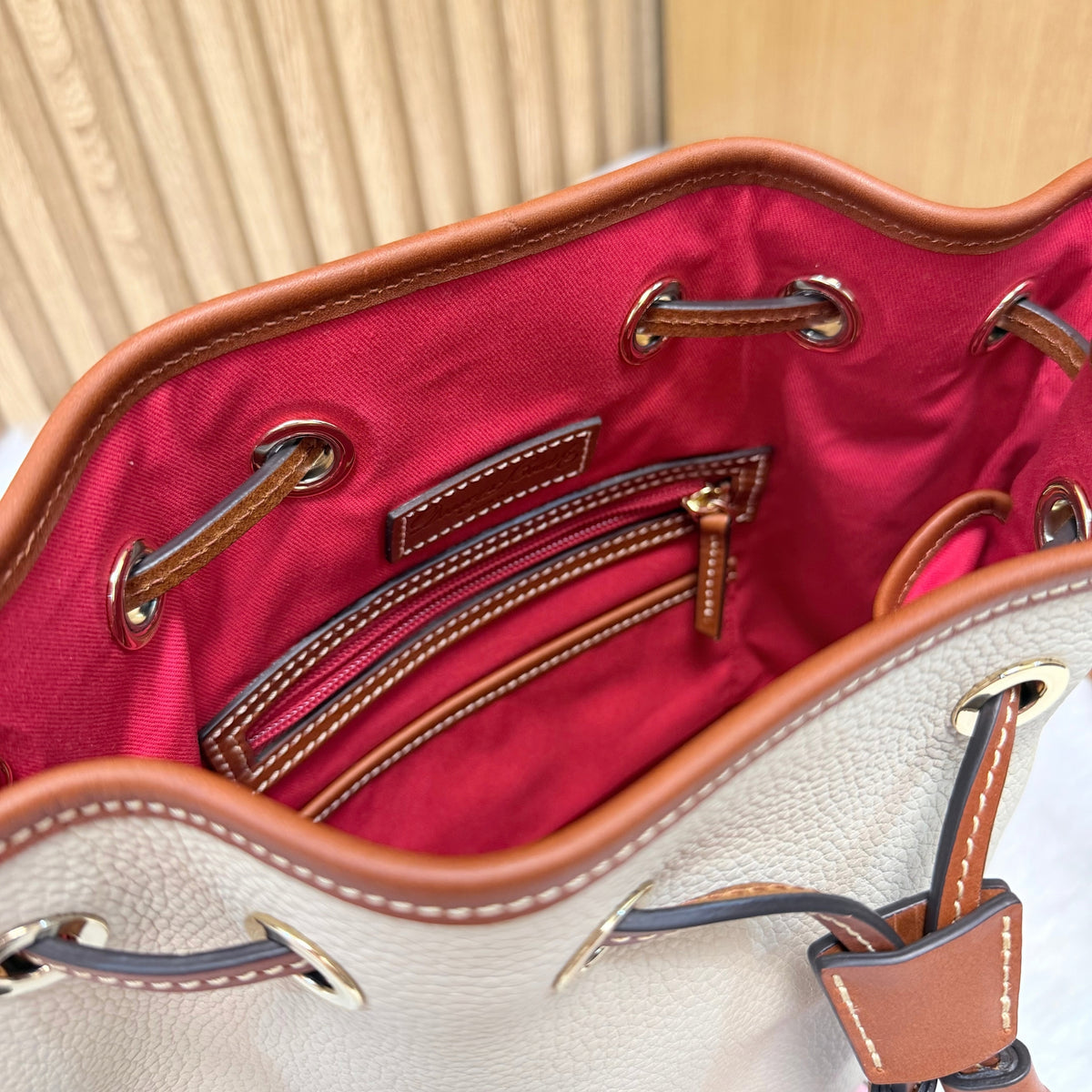 DOONEY & BOURKE Pebble Grain Aimee Crossbody Bucket Bag | Bone