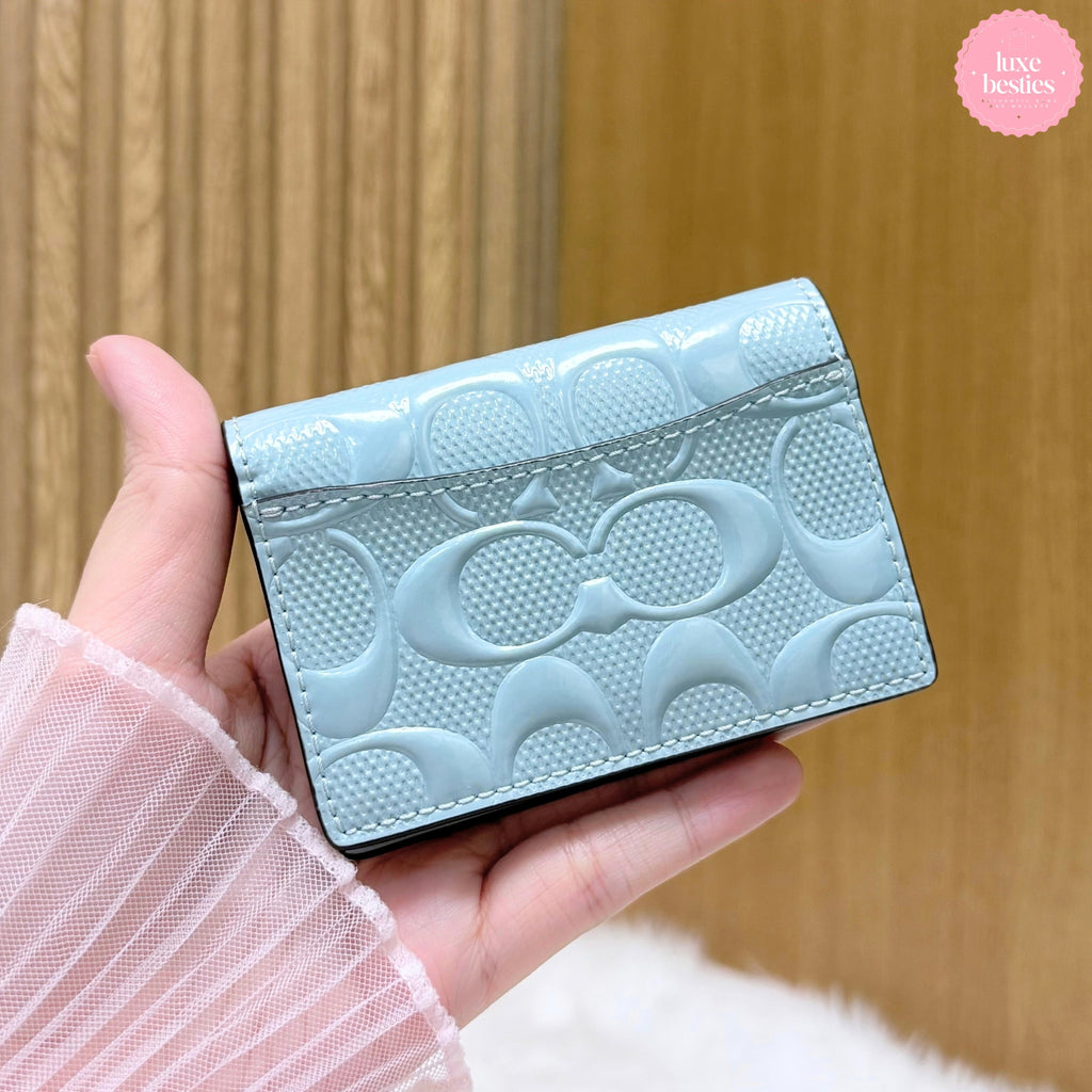 COACH Card Case With Charm In Signature Leather | Light Blue