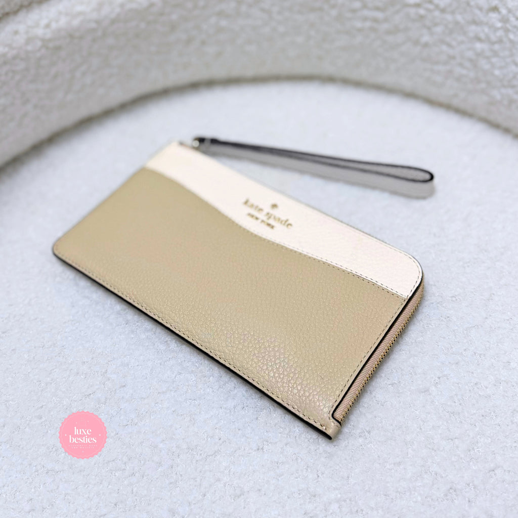 KATE SPADE Lucy Colorblock Pebbled Leather Medium L-Zip Wristlet | Light Sand