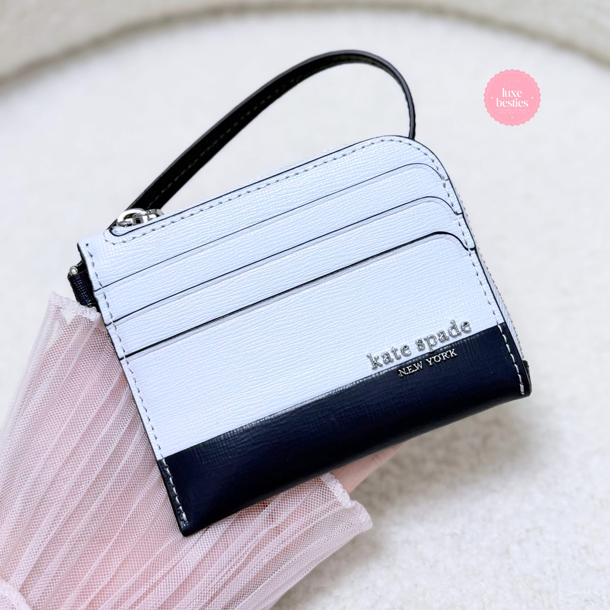 KATE SPADE Retail Devin Colorblocked Coin Card Case Wristlet | Pale Saphirrine