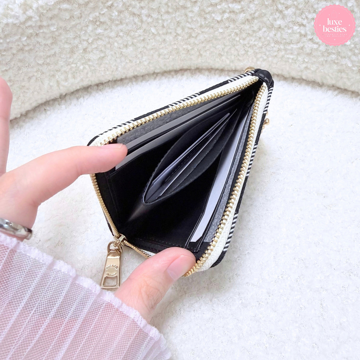 COACH Small Corner Zip Wallet with Gingham Print & Charms | Black