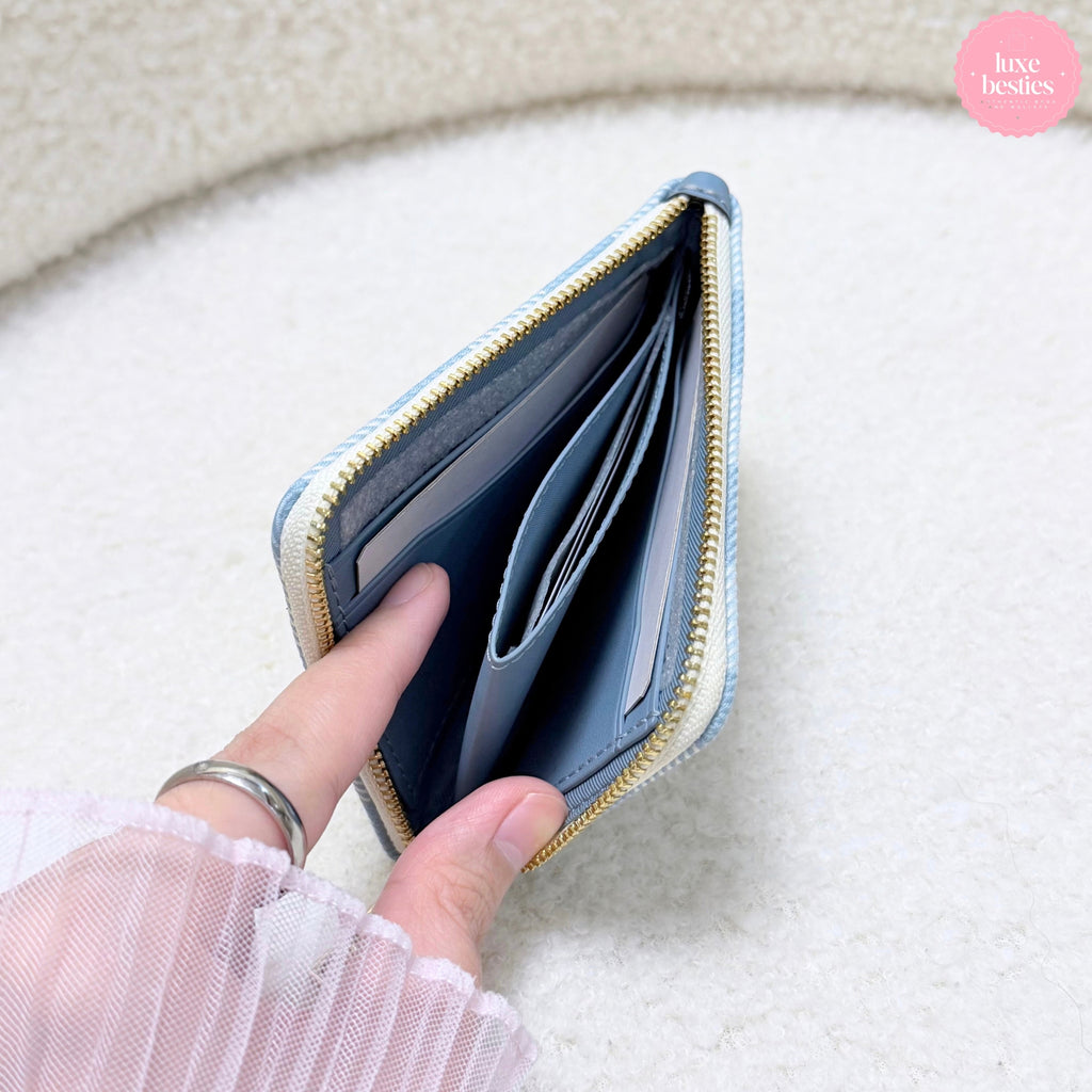 COACH Small Corner Zip Wallet With Gingham Print And Charms | Blue