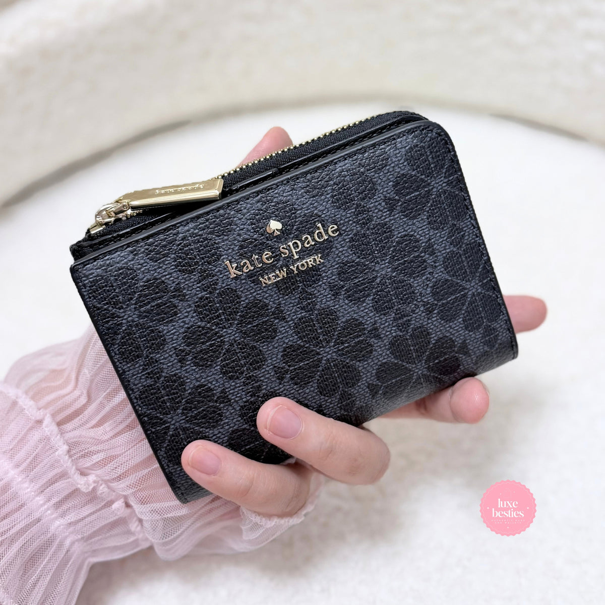 KATE SPADE Spade Flower Small L-Zip Wallet | Black