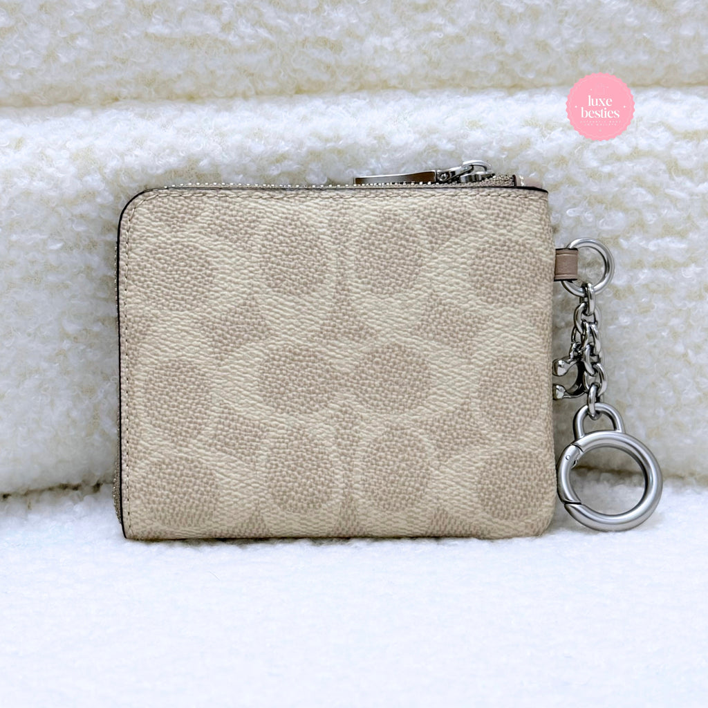 COACH Small Corner Zip Wallet In Signature Canvas | Sand/Taupe