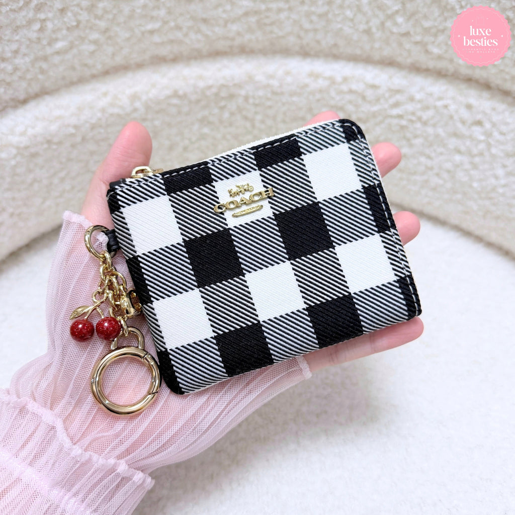 COACH Small Corner Zip Wallet with Gingham Print & Charms | Black