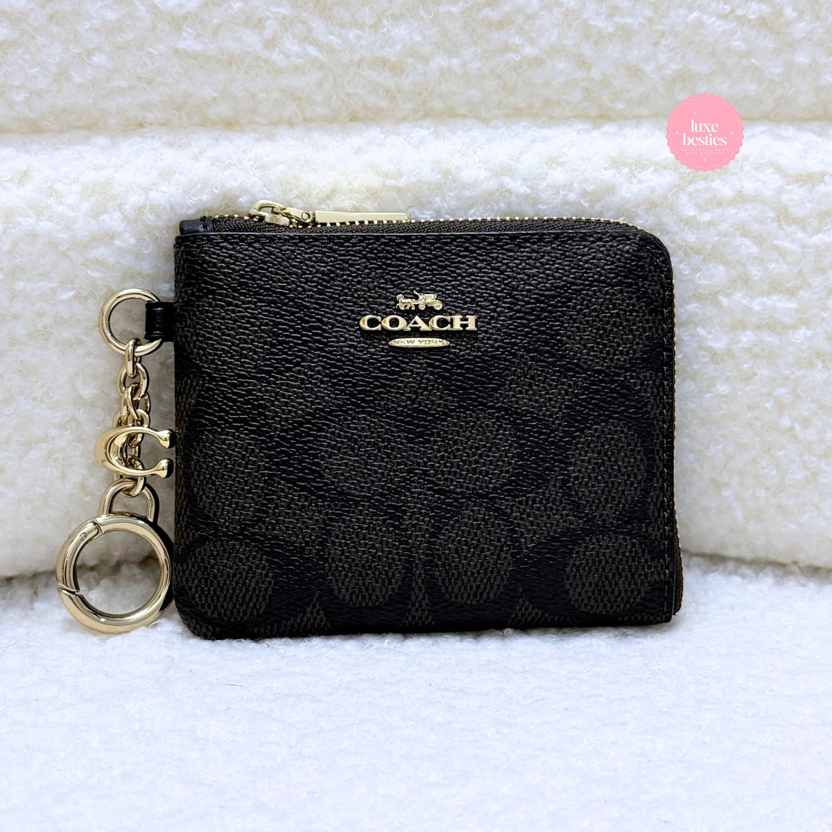 COACH Small Corner Zip Wallet In Signature Canvas | Walnut/Black