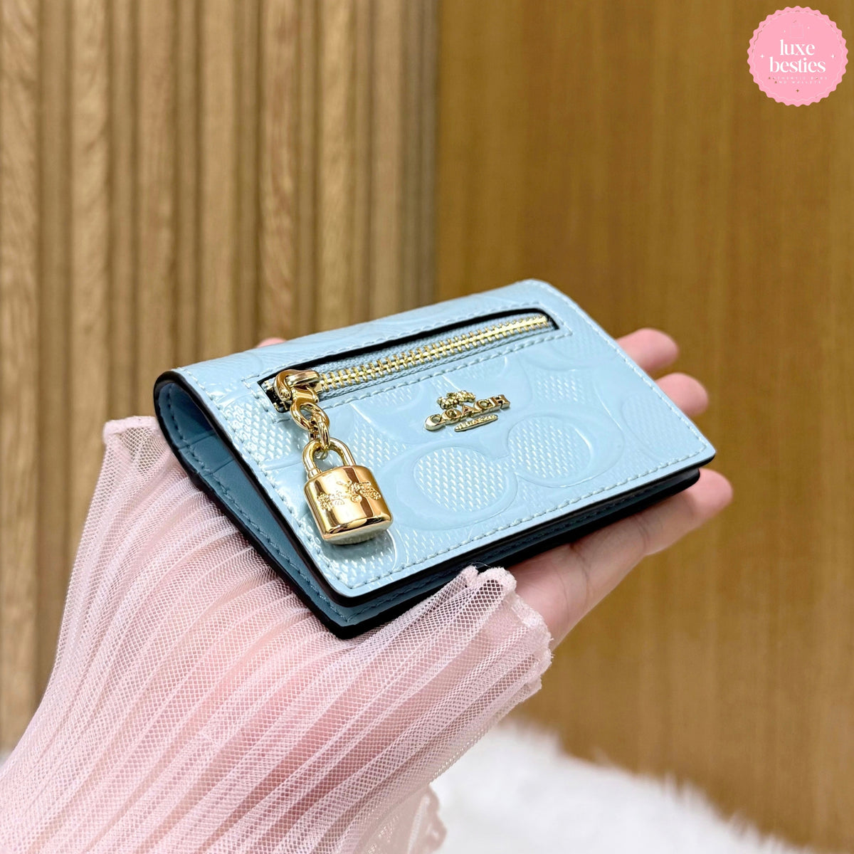 COACH Card Case With Charm In Signature Leather | Light Blue