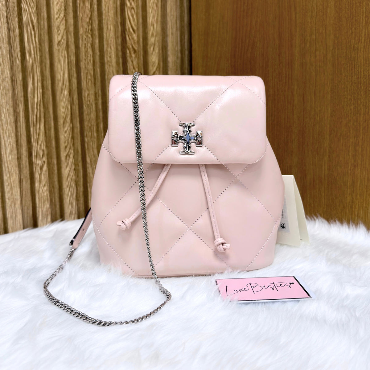 TORY BURCH Small Kira Diamond Quilted Leather Backpack | Soft Pink