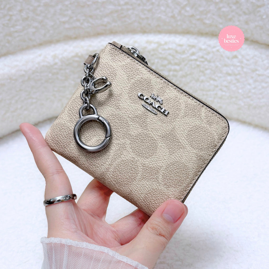 COACH Small Corner Zip Wallet In Signature Canvas | Sand/Taupe
