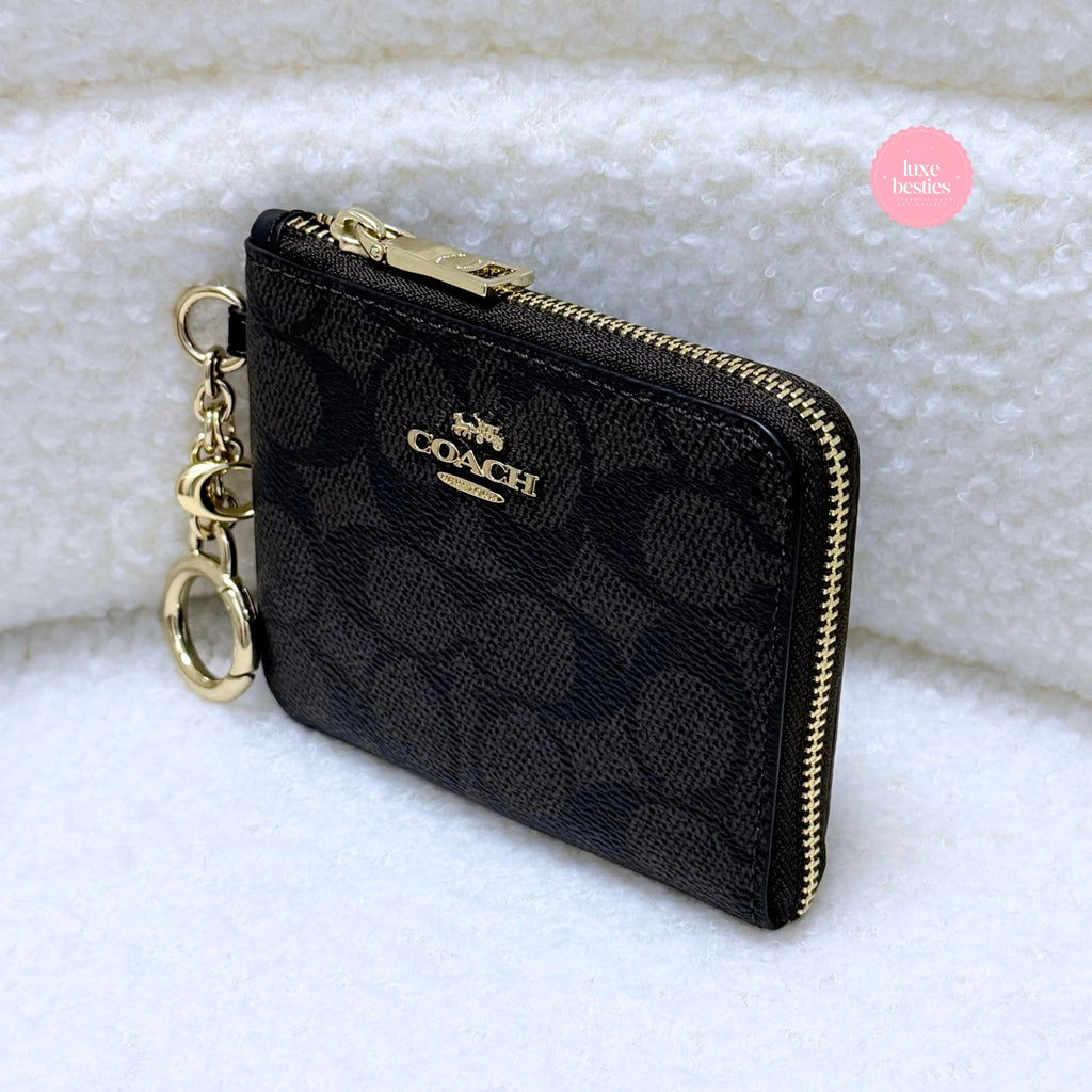COACH Small Corner Zip Wallet In Signature Canvas | Walnut/Black