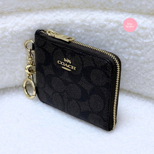 COACH Small Corner Zip Wallet In Signature Canvas | Walnut/Black