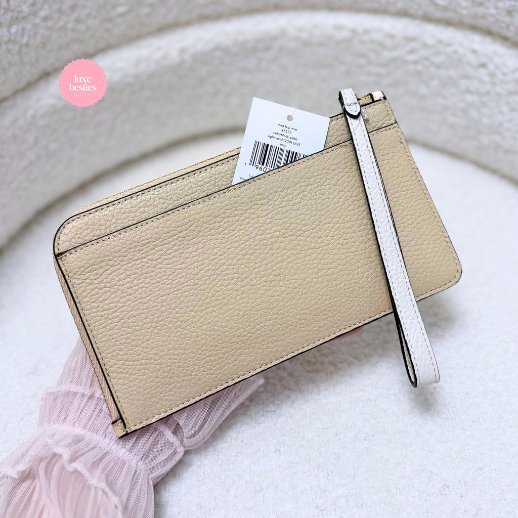 KATE SPADE Lucy Colorblock Pebbled Leather Medium L-Zip Wristlet | Light Sand