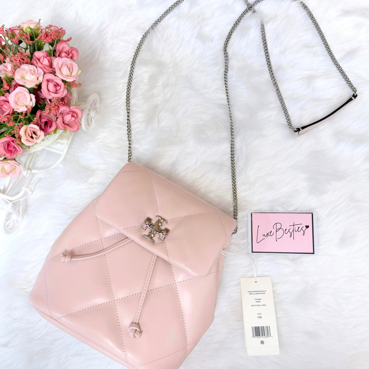 TORY BURCH Small Kira Diamond Quilted Leather Backpack | Soft Pink