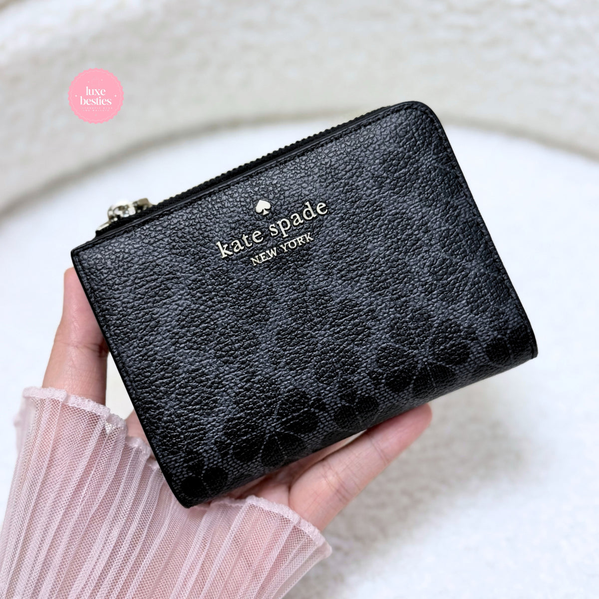 KATE SPADE Spade Flower Small L-Zip Wallet | Black
