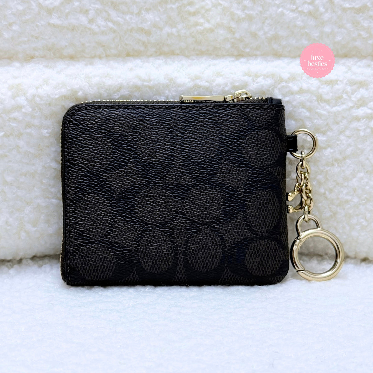 COACH Small Corner Zip Wallet In Signature Canvas | Walnut/Black