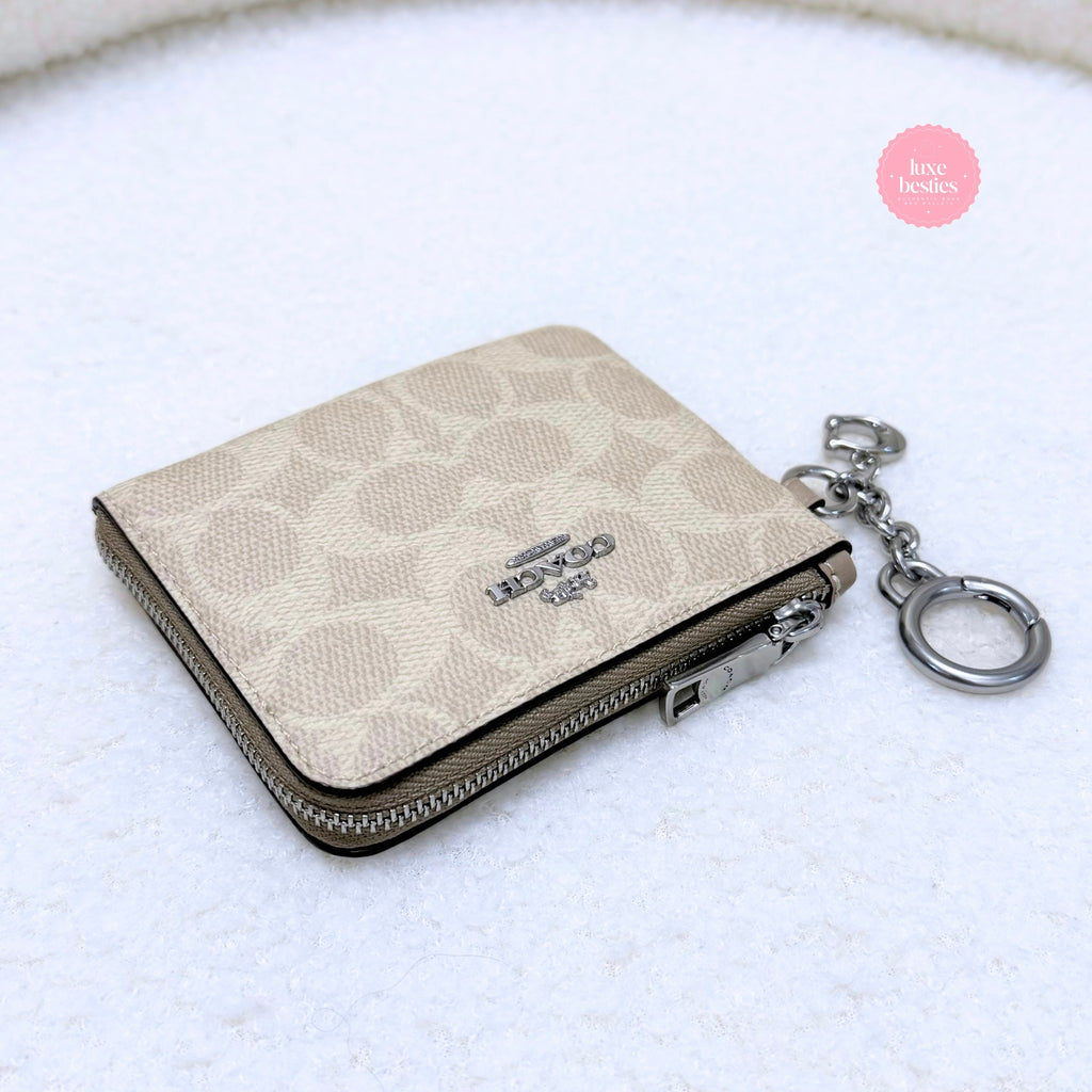 COACH Small Corner Zip Wallet In Signature Canvas | Sand/Taupe