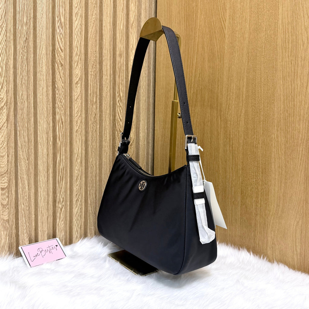 TORY BURCH Small Nylon Zip-Top Shoulder Bag | Black
