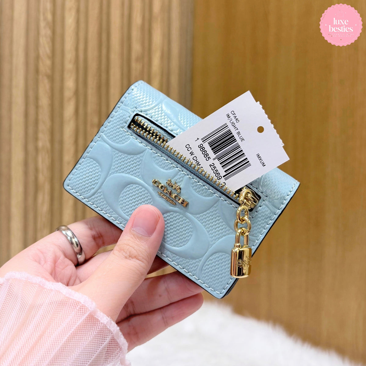 COACH Card Case With Charm In Signature Leather | Light Blue