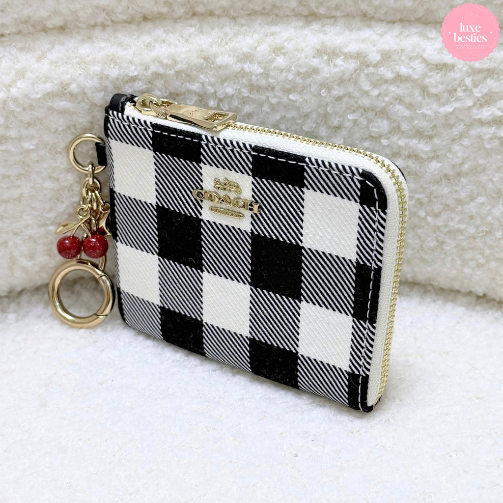 COACH Small Corner Zip Wallet with Gingham Print & Charms | Black