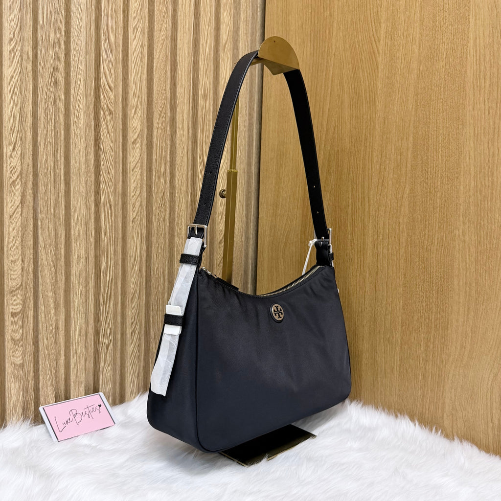 TORY BURCH Small Nylon Zip-Top Shoulder Bag | Black