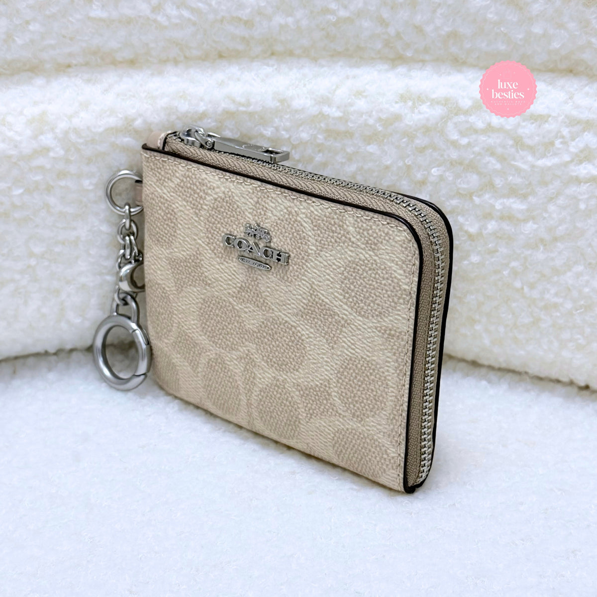 COACH Small Corner Zip Wallet In Signature Canvas | Sand/Taupe
