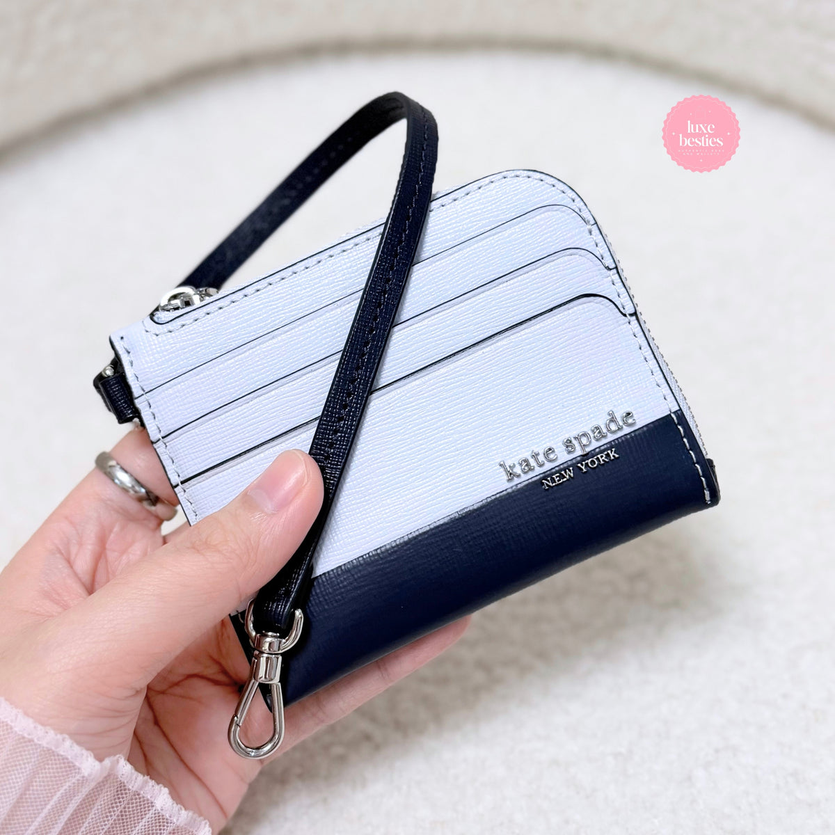 KATE SPADE Retail Devin Colorblocked Coin Card Case Wristlet | Pale Saphirrine