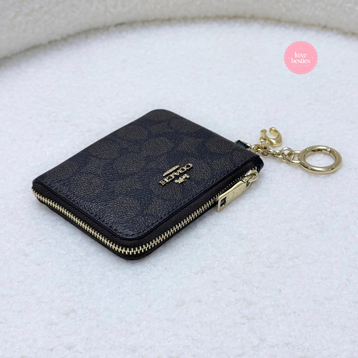 COACH Small Corner Zip Wallet In Signature Canvas | Walnut/Black