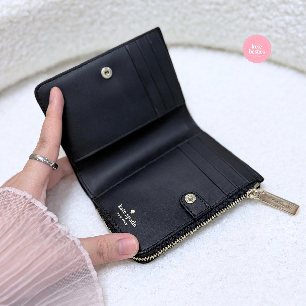 KATE SPADE Spade Flower Small L-Zip Wallet | Black
