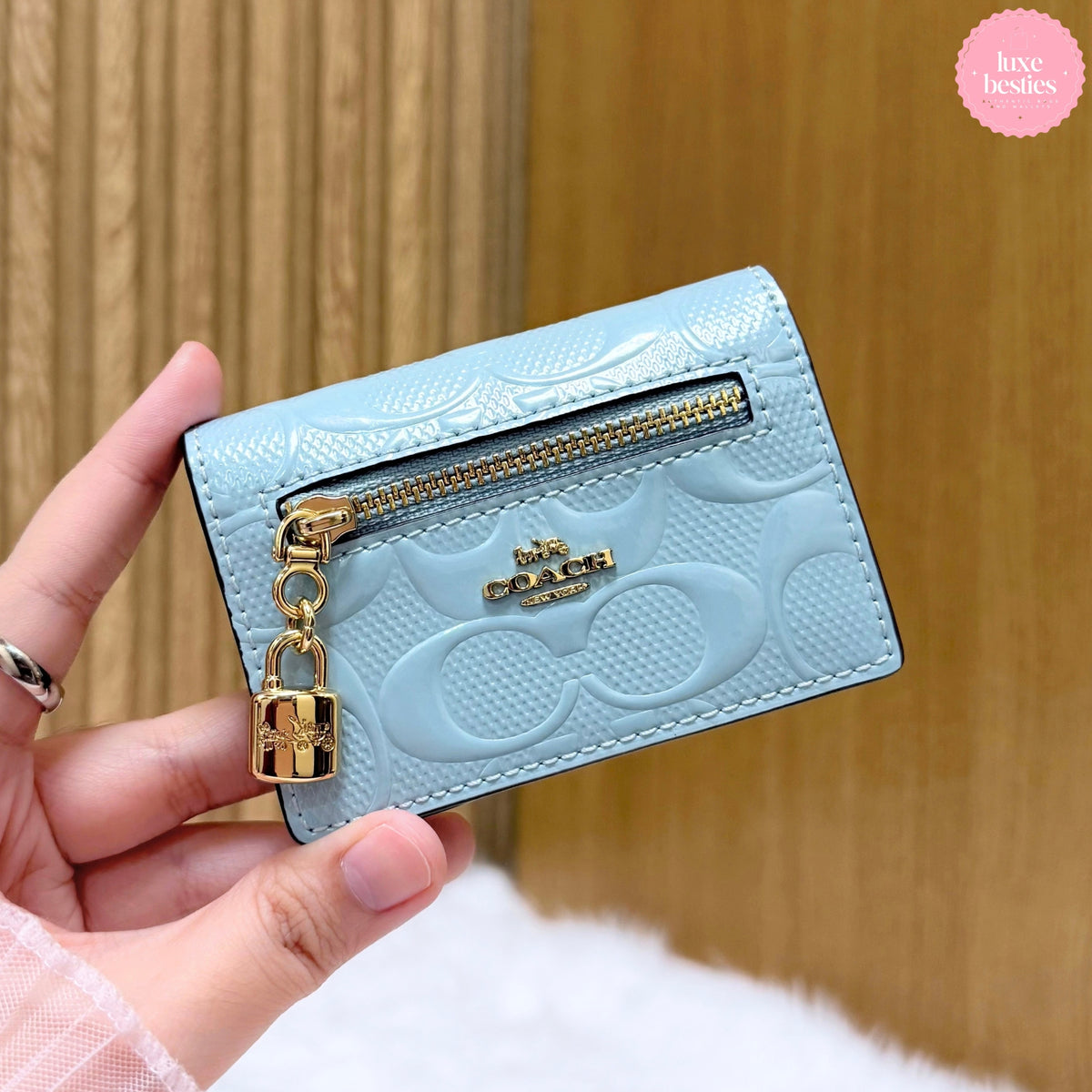 COACH Card Case With Charm In Signature Leather | Light Blue