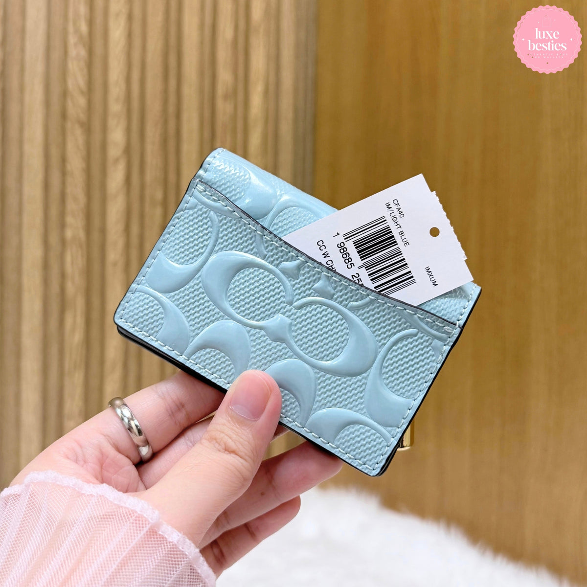COACH Card Case With Charm In Signature Leather | Light Blue