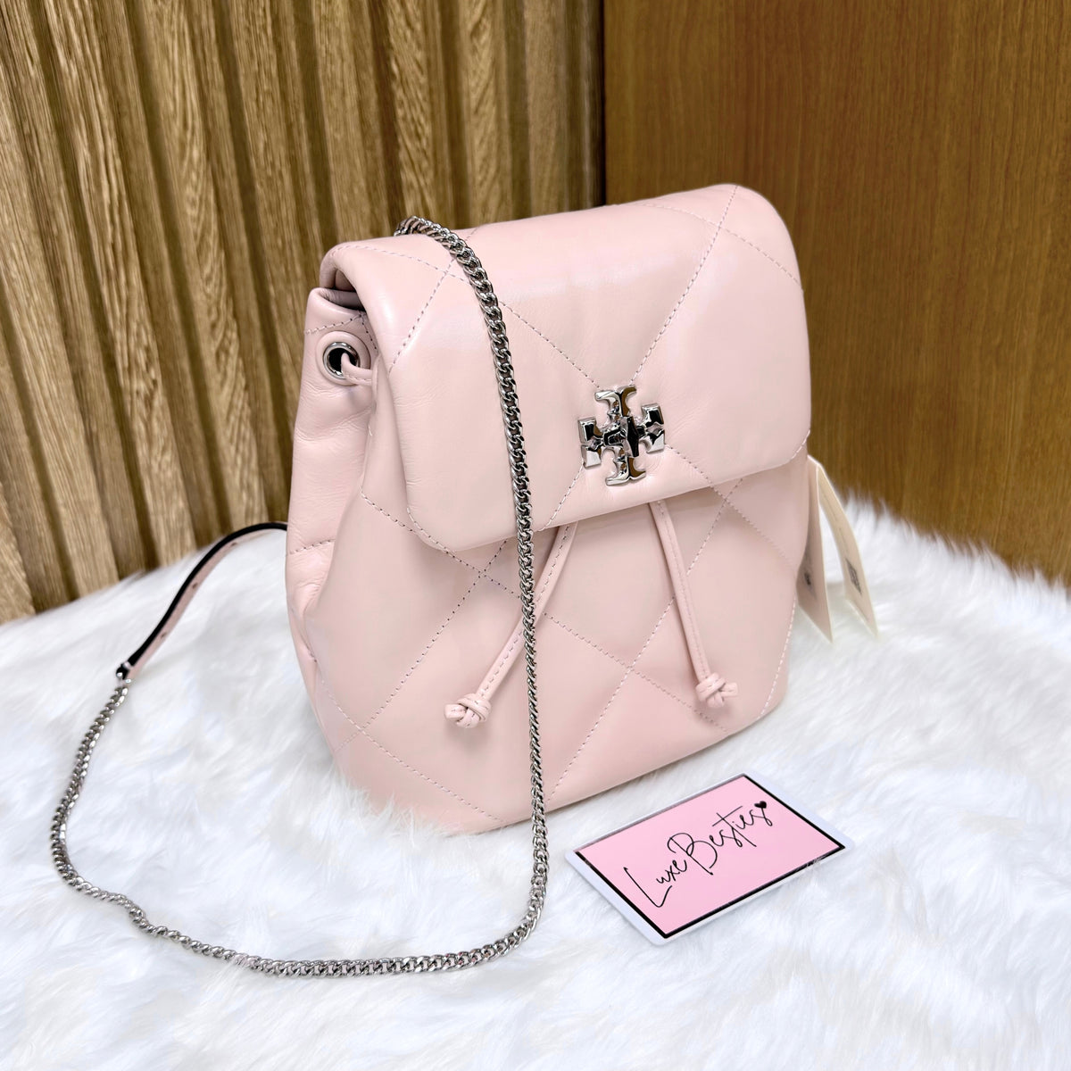 TORY BURCH Small Kira Diamond Quilted Leather Backpack | Soft Pink