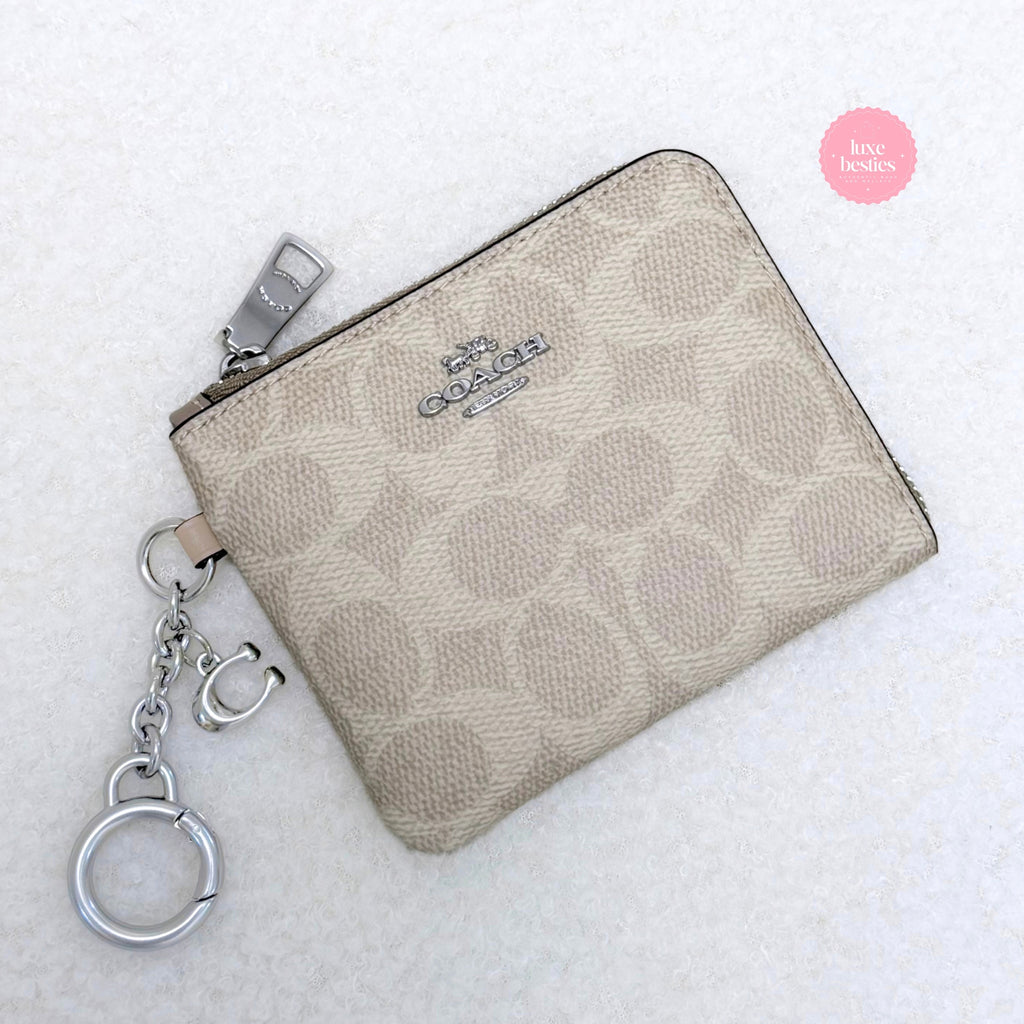 COACH Small Corner Zip Wallet In Signature Canvas | Sand/Taupe