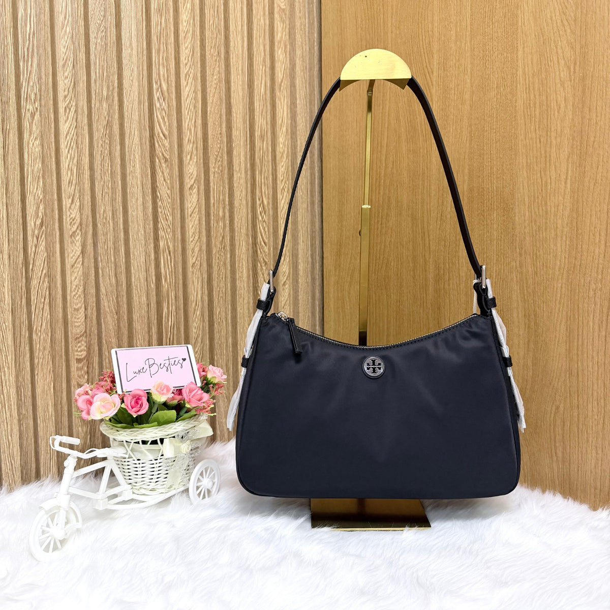 TORY BURCH Small Nylon Zip-Top Shoulder Bag | Black