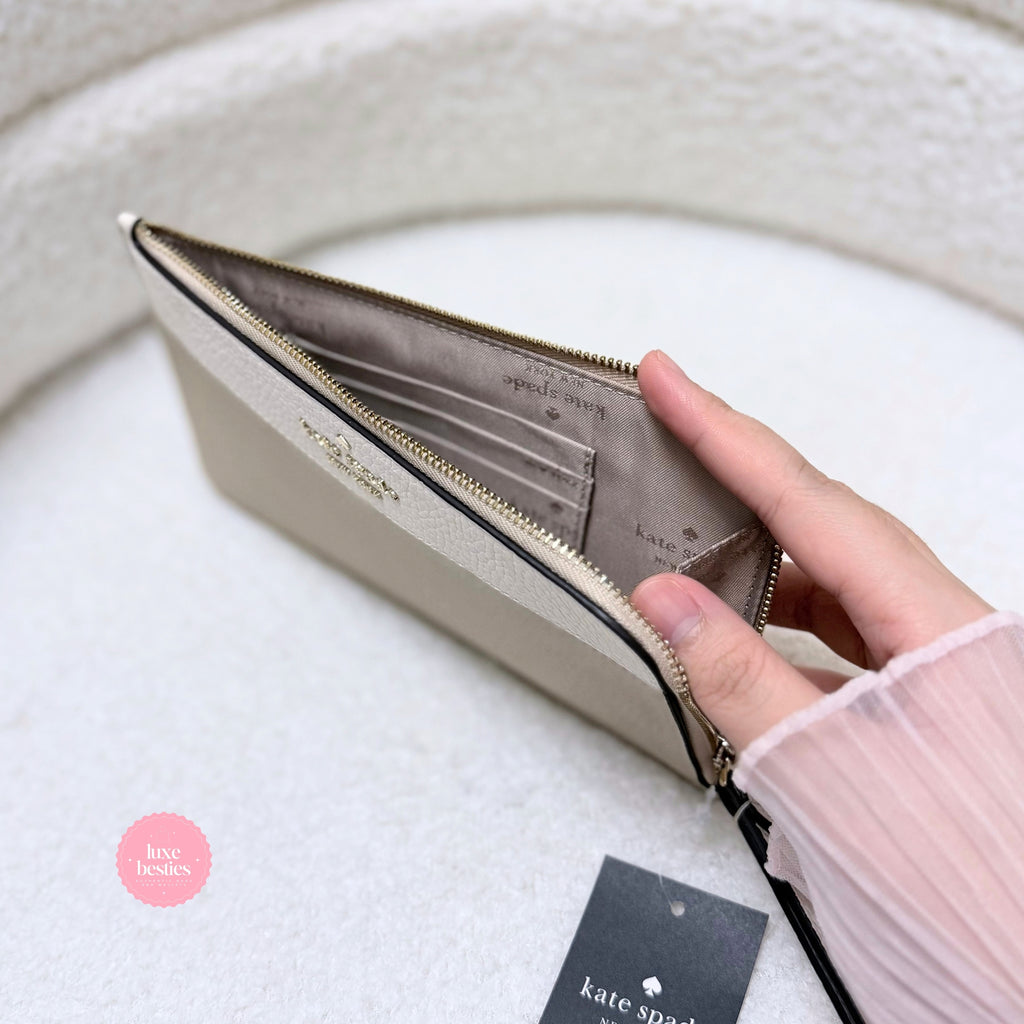 KATE SPADE Lucy Colorblock Pebbled Leather Medium L-Zip Wristlet | Light Sand