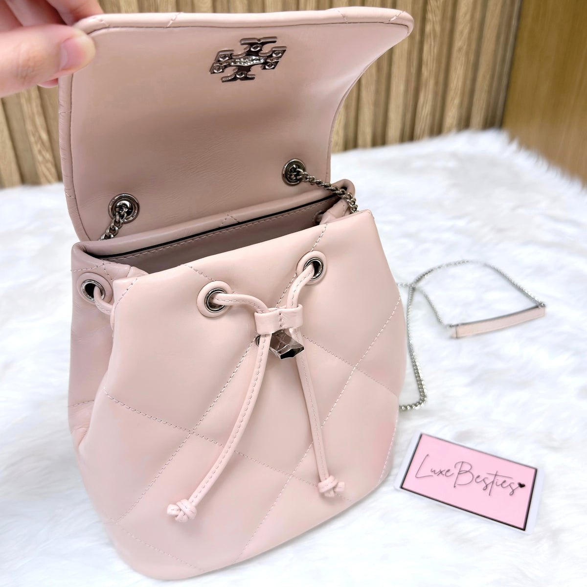 TORY BURCH Small Kira Diamond Quilted Leather Backpack | Soft Pink