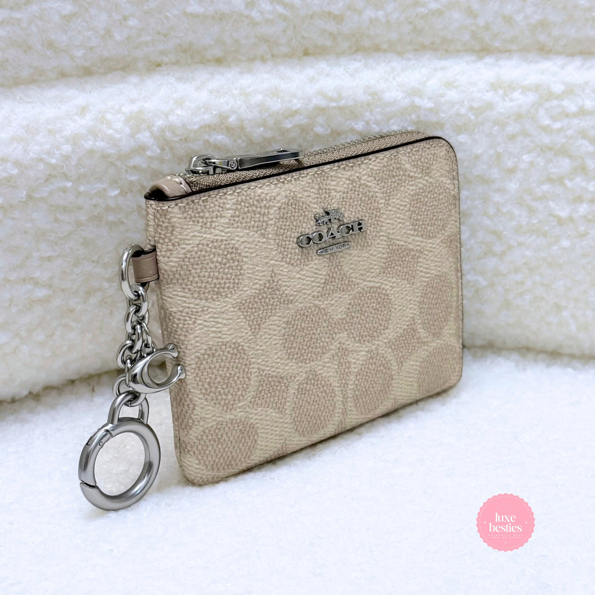 COACH Small Corner Zip Wallet In Signature Canvas | Sand/Taupe