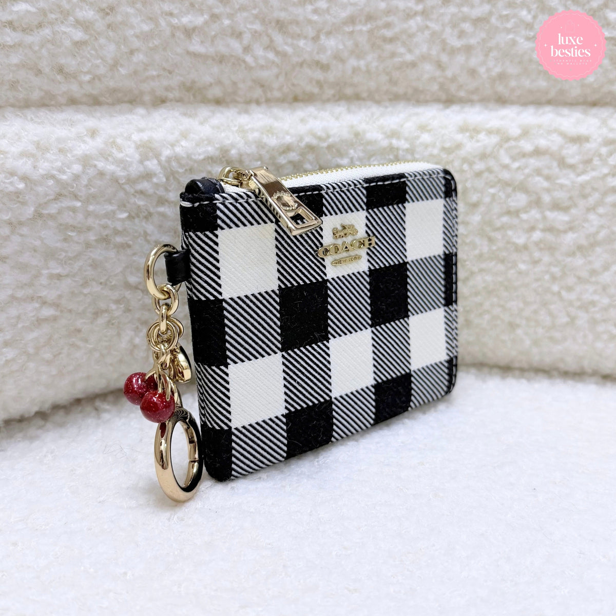 COACH Small Corner Zip Wallet with Gingham Print & Charms | Black