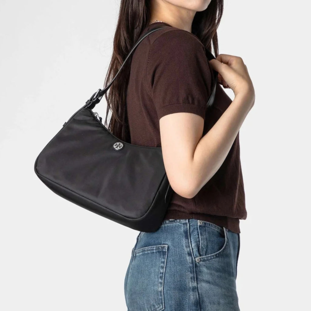 TORY BURCH Small Nylon Zip-Top Shoulder Bag | Black